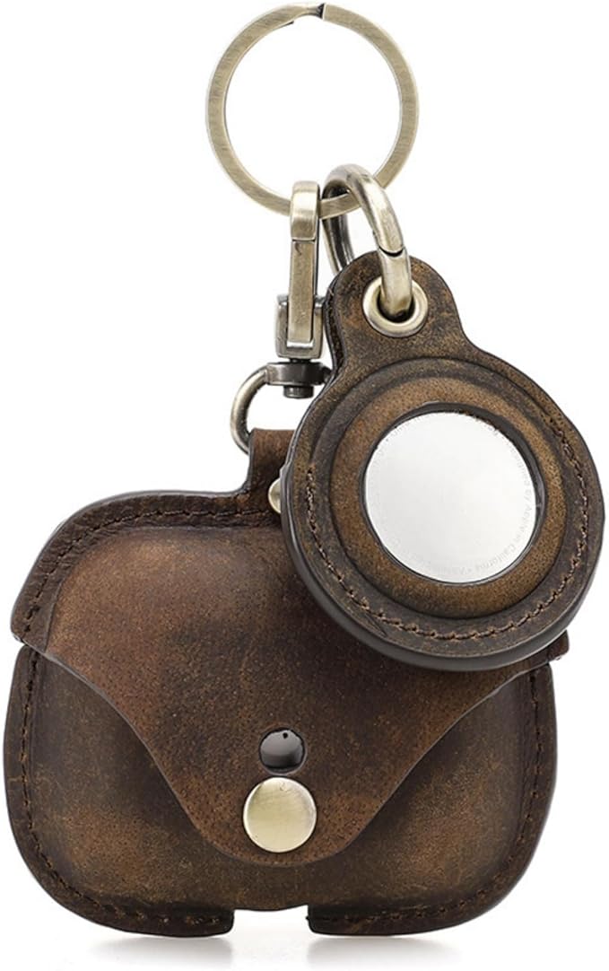 Leather Case Compatible with AirPods Pro 2nd/1st Generation/Compatible with Airtags, Cute Soft Genuine Leather PU Protective Case Cover with Keychain for Man
