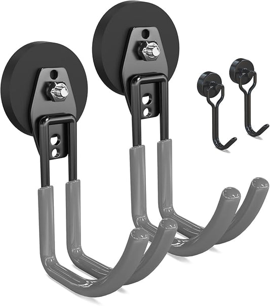 3-H Extra Strong Magnetic Hooks,Heavy Duty Large Anti-Slip Magnet Hooks J Shape,No-Drill Tool Holder for Garage,Power Drill,Garden Tools,Hose Storage,2 Pack Gray