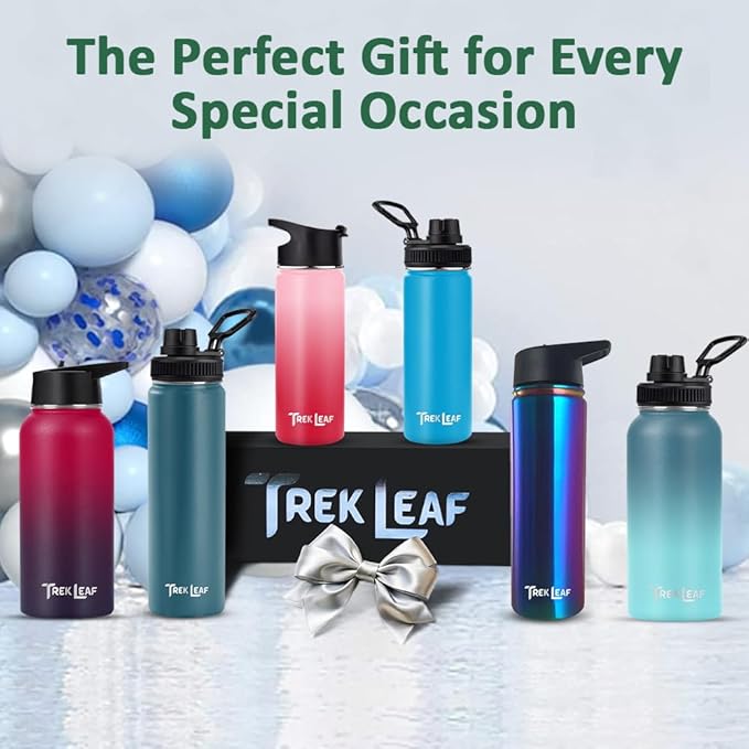 Travel Water Bottle with Carrying Bag, 3 Lids (Spout, Straw, Flip), and Bottle Brush; Leak Proof, Quality, Vacuum Insulated, Stainless Steel (Rose Gold, 32 oz)