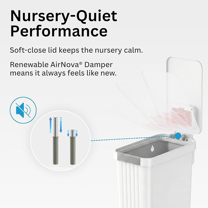 Patented 13 Gallon Step Diaper Pail, Fits Kitchen Bags, Odor Filter, 50L Baby Trash Can, 135 Diaper Capacity, No Refills Needed, for Nursery Diapers & Adult Incontinence Underwear, Matte White