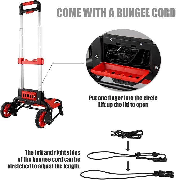 APOXCON Folding Shopping Cart with Removable Waterproof Bag and Bungee Cord, Heavy Duty Push Cart with Mute Wheels, Portable Hand Truck for Shopping, Groceries, Travel and Office Use