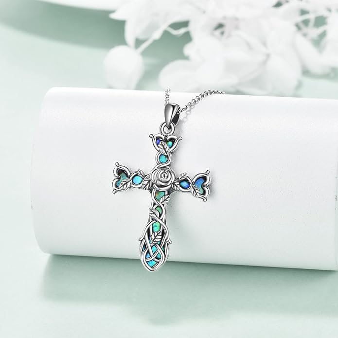 ONEFINITY Religious Cross Pendant Necklace Sterling Silver Origami Cross Pendant Gifts for Women Men Jewelry