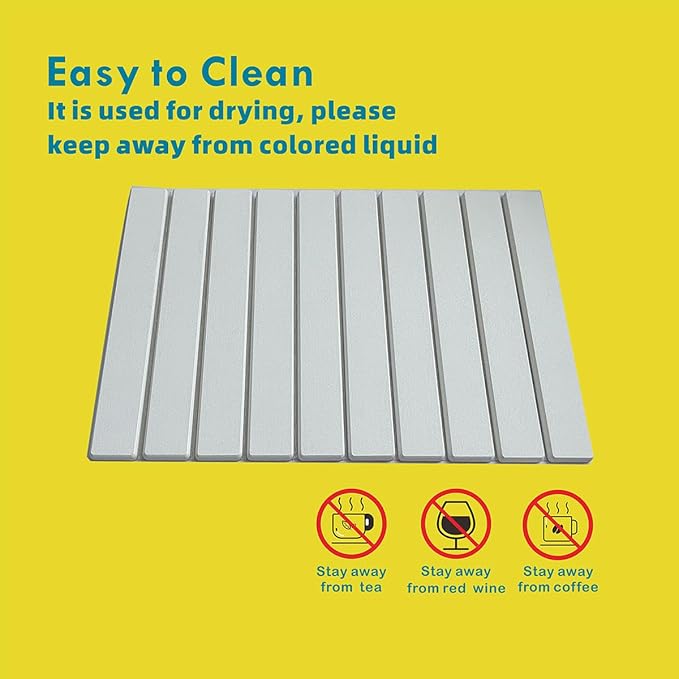 Large Stone Drying Mat for Kitchen Counter,24x16 Inch Fast Drying & Super Absorbent Diatomaceous Earth Sink Mat, Collapsible Dish Drying Stone for Dishes, Bottles, Cups, Matches Any Countertop