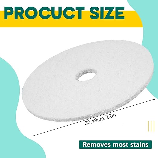 Teenyyou 2 Pcs 12" White Scrubbing Pads Commercial Cleaning Orbiter Pads-Maintenance Non Woven for Floor Buffer Machine