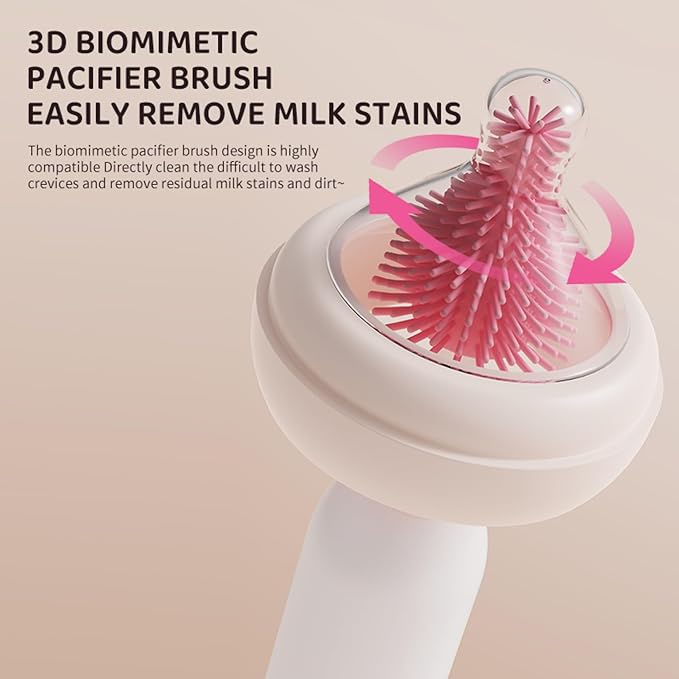 Rechargeable Electric Bottle Brush with Stand - 360° Spin Silicone Cleaner for Baby Bottles, Breast Pumps & Small Household Containers (Pink)