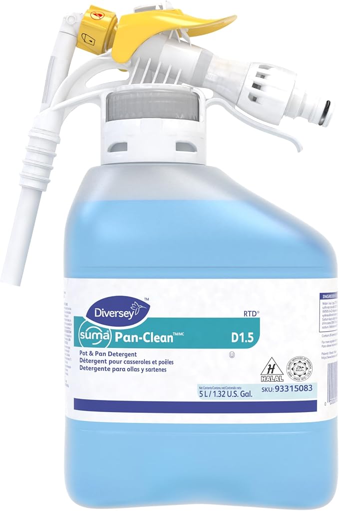 Diversey 93315083 SUMA Pan-Clean D1.5 General Purpose Pot & Pan Detergent, Highly Concentrated Dish Washing Soap with Fresh Floral Scent, Ready-to-Dispense (RTD), 5-Liter | Grease Removal, Food Soil Cleaning, Pots Pans Utensils, Hand Dishwashing, Conce...