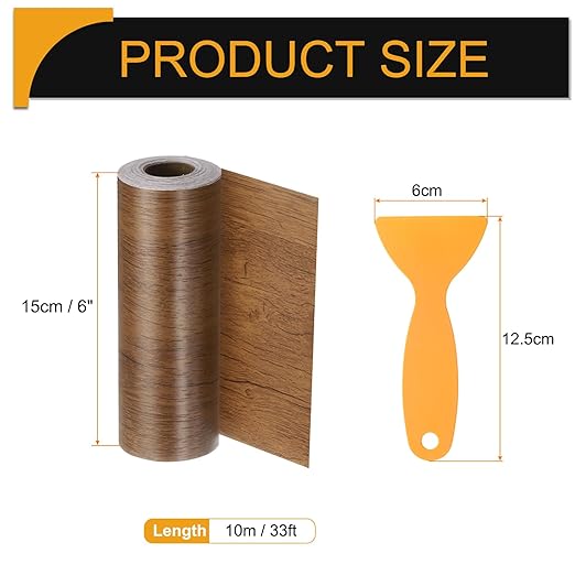 HARFINGTON Wood Grain Repair Tape 6 Inch x 33ft Self Adhesive Repair Patch Tape Simulated Wooden Floor Tapes with Plastic Scraper for Tables Doors Windows Furniture, Brown Wood