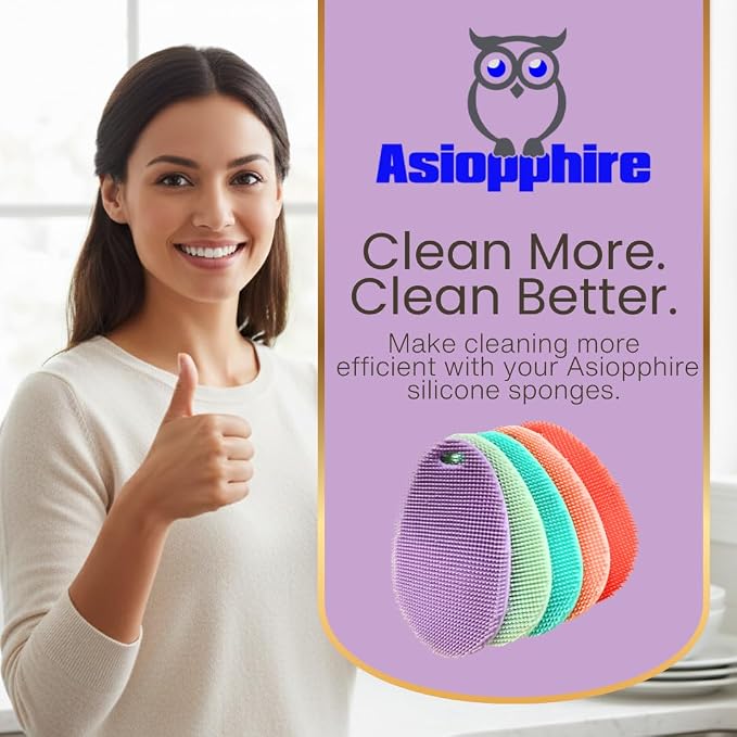 Silicone Sponge Dish Scrubber - Food Grade Silicone Dish Scrubber and Housecleaning - BPA Free Silicone Kitchen Scrubber [5 Pack Ovals Spring]