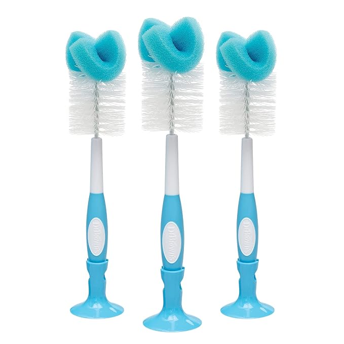 Dr. Brown's All-in-One Sterilizer and Dryer for Baby Bottles, Parts & Other Newborn Essentials & Baby Bottle Cleaning Brush with Sponge and Scrubber - Blue - 3-Pack