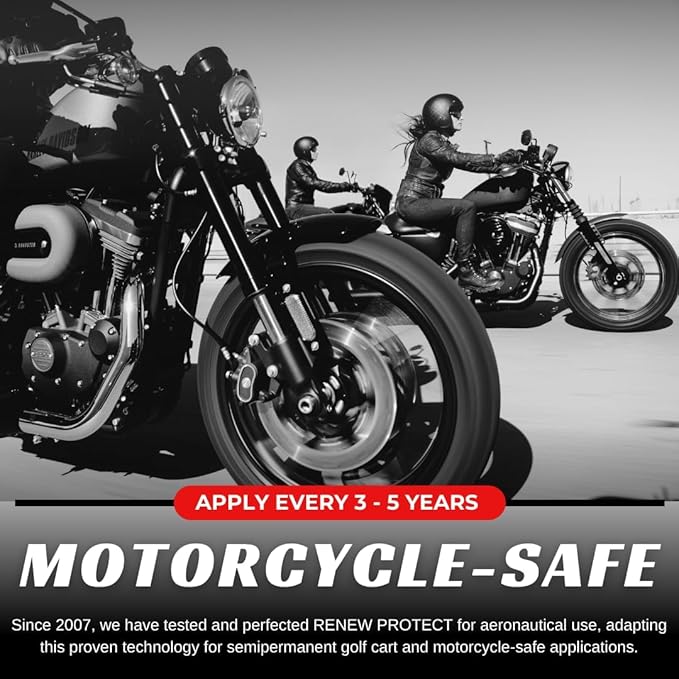 RENEW PROTECT Blak, Lasts Months - Years, Rich Black Tire & Trim Treatment, Mid to High Shine, Floor Mat-RV-Golf Cart, 100% Motorcycle-Safe, Ceramic-Hybrid Protectant, Wash-Proof, 5 min Dry-Seal 8oz
