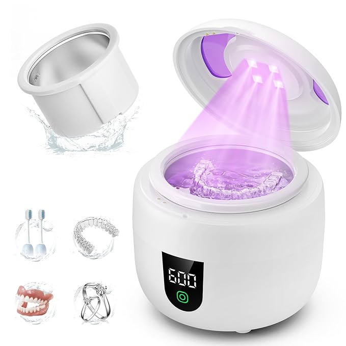 Waterproof Ultrasonic Retainer Cleaner Machine with 180ml Removable Water Tank – 45kHz Ultrasonic Cleaner for Mouth Guards, Jewelry, and Retainer Cleaner– Digital Timer, Smart Pause, Quiet to 30dB