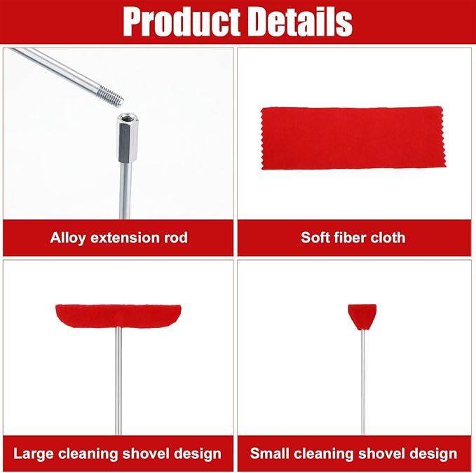 4pcs Grand Piano Soundboard Cleaning Tools, Big & Small Brush Head Cleaning Tool with Extension Rod and Soft Fiber Cloth Piano Cleaner and Polish Kit