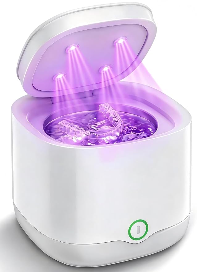 Ultrasonic Retainer Cleaner Machine, 45kHz Rechargeable Cordless Denture Cleaner for Aligners, Night Guards & Mouth Guards, 200ML Dental Cleaning Pod with 3 Cleaning Modes and 6 Cleaning Tablets