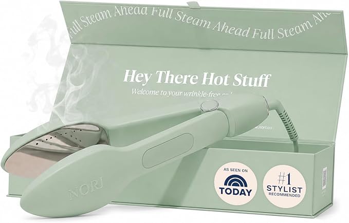 Nori Press Travel Steam Iron - Handheld Iron With Optional Steam Feature - No Ironing Board Required - Easy to Use w/ 6 Fabric Settings - Removes Wrinkles - User Manual Included - Green