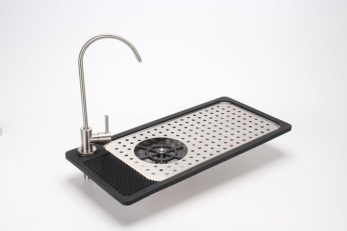 DIBTSA Pitcher Rinser, Stainless Steel Countertop Glass Rinser Cup Washer Sink with Side Spray,Drip Tray for Home Cafe Restaurant