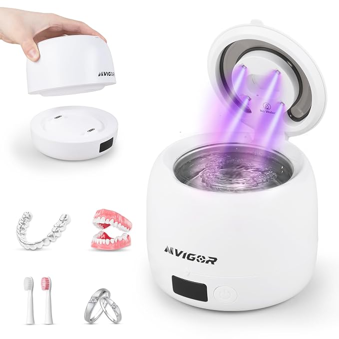 Dental Ultrasonic Retainer Cleaner Machine - 45kHz Separable Dental Cleaning Pod with Digital Timer & 200ML Tank - Professional Device for Dentures, Aligners, Mouth Guards, Braces, Jewelry
