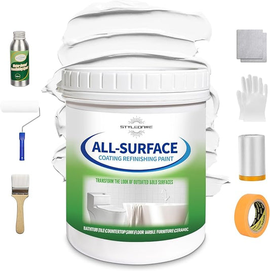 styleonme Tub and Tile Paint White, 50-60sq.ft, Bathtub Washbasin Toilet Ceramic Tile and Kitchen Countertop Refinishing, Odorless and Non-Toxic Heavy Glaze Epoxy Resin Coating