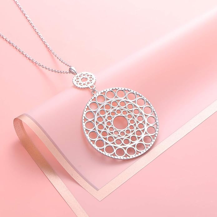 S925 Sterling Silver Long Chain Sweater Necklace for Women Statement Pendant Fringe Necklaces Jewelry Gift