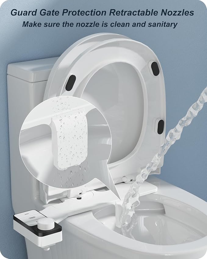 Ultra-Slim Bidet Attachment for Toilet Dual Nozzles Feminine & Rear Wash Bidet Toilet Seat Attachment Non Electric Self Cleaning Adjustable Water Pressure, Rear Wash (KB002)