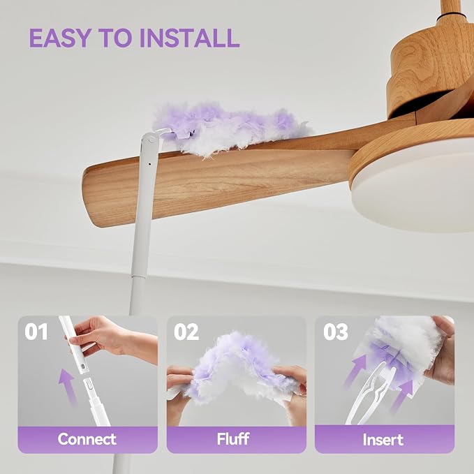 3 ft Extendable Handle with 30 Count Duster Refills, Long Handle Heavy Duty Microfiber Feather Duster, Disposable Multi Surface Duster Kit for Ceiling Fans, Vents and Hard to Reach Places