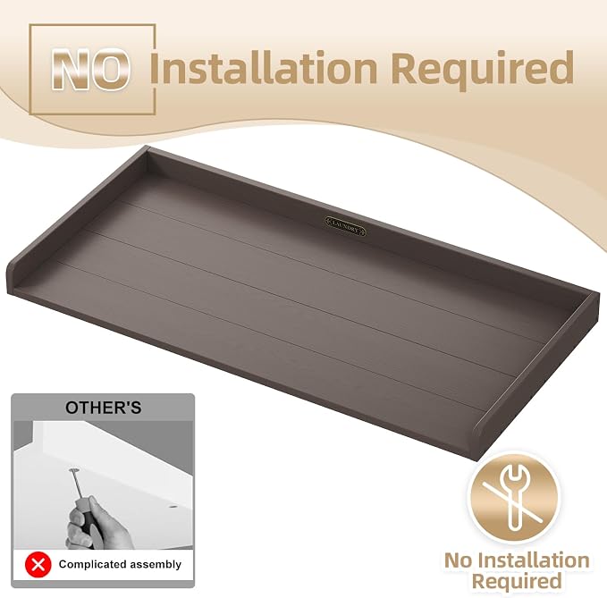 No-Installation HDPE Washer Dryer Countertop Washer and Dryer Topper Covers for The Top Laundry Countertop Laundry Room Organization No Water Leakage,California Walnut