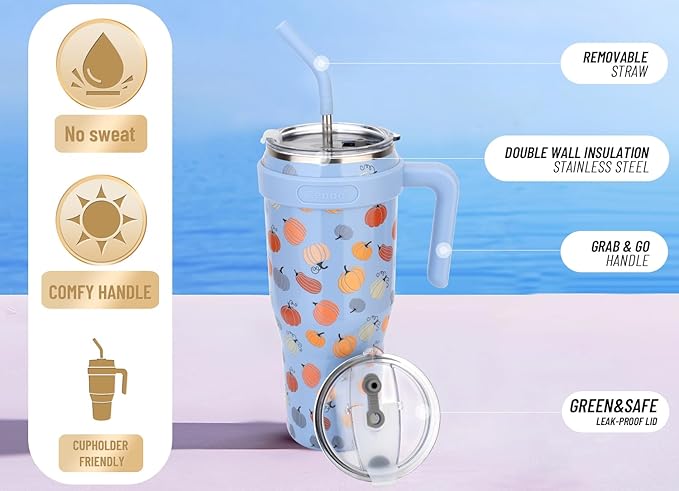 Zenbo 50 oz Mug Tumbler With Handle and Straw Lid | Stainless Steel Insulated Tumblers, Keeps Drinks Cold up to 34 Hours, Fit in Car Cup Holder, Dishwasher Safe,BPA Free