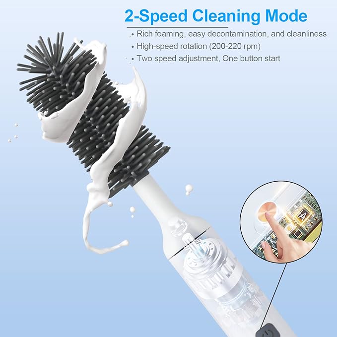 Electric Bottle Brush Cleaner Kit with Rechargeable Baby Bottle Brush Cleaner, Pacifiers Cleaner,Gap Cleaner, Long Straw Brush, Waterproof,Baby Newborn Essentials,Gift for Mothers,White