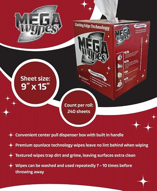 3-Ply Shop Towels, 240 Sheets, Ultra Strong Premium White Cleaning Cloths, Commercial Grade Mechanic Rags for Garage, Auto, Restaurants & Housekeeping, 15” x 9”, White