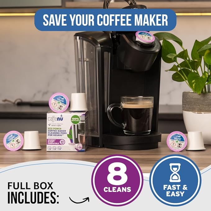Keurig Compatible Cleaning Pods. 8 Rinse Pods Cleaner Kit. Eco Friendly, Removes Stale Coffee Residue & Stains. Keurig 1.0 & 2.0 Coffee Makers.