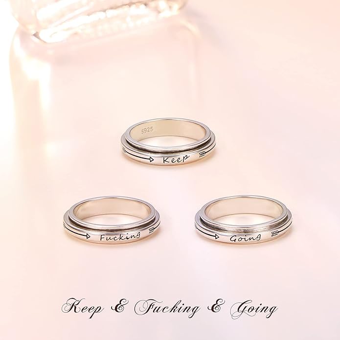 S925 Sterling Silver Spinner Fidget Anxiety Worry Relieving Boredom ADHD Autism Band Rings