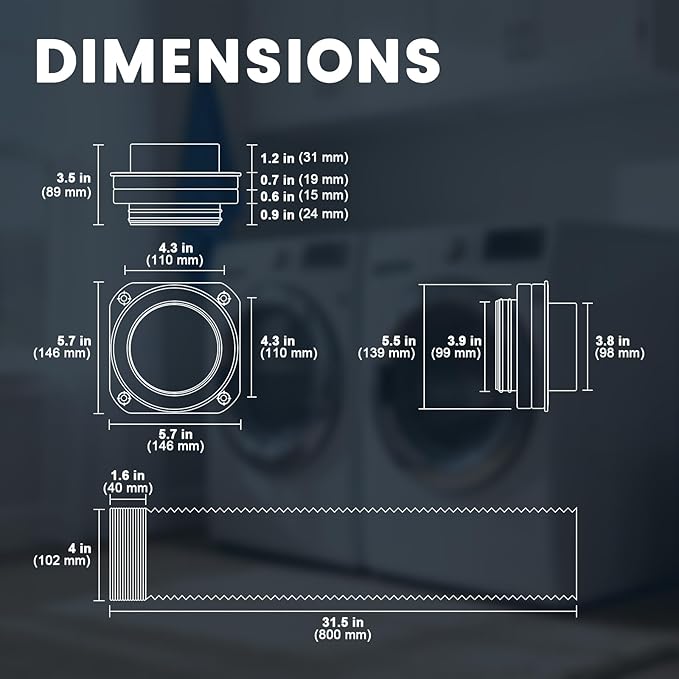 Magnetic Dryer Vent Coupling - 4'' Dryer Vent 180° Connector Kit with 3.2ft Aluminum Foil Hose Easy Cleaning Quick Connector Dryer Vent Kit