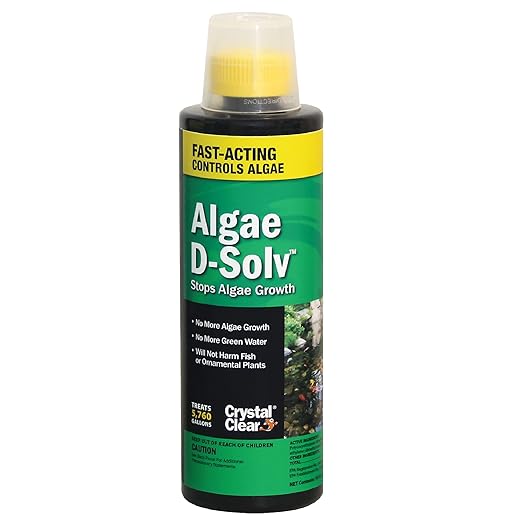 CrystalClear Algae D-Solv EPA Registered Pond Algaecide, 16 oz | Fast-Acting algae control for fountains & outdoor ponds containing koi & other fish, 16 oz treats 5,760 gallons.