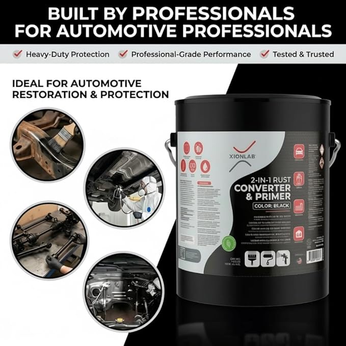 2-in-1 Rust Converter & Metal Primer - Black, Water-Based, Low VOC, Rust Remover for Metal, Reformer & Encapsulator, Ideal for Automotive, Maritime, Car Restoration, Covers up to 1,000 Sqft. Per Gallon. Anti-Rust Inhibitor & Neutralizer with Protection...