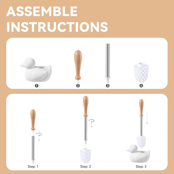 White Toilet Brush and Holder Set,Cute Duck Bathroom Decor, Non-Slip Handle Toilet Bowl Brush, Practical Bathroom Accessories Cleaning Tools Set,1pcs