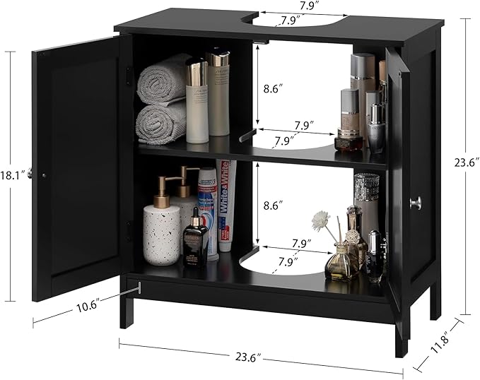 TEENFON Pedestal Sink Storage Cabinet, Under Sink Cabinet with 2 Doors & Shelf, Under Bathroom Sink Cabinet, Pedestal Sink Storage for Bathroom, Black