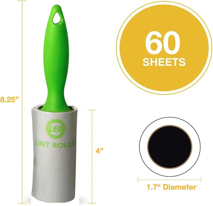 Leo Extra Sticky Peel Tape Pet Hair Lint Roller, Professional Lint Remover for Clothes, Furniture, Laundry, Pick-Up Roller with Spiral Sheets, 6 Pack, 60 Sheets/Roller 360 Sheets Total