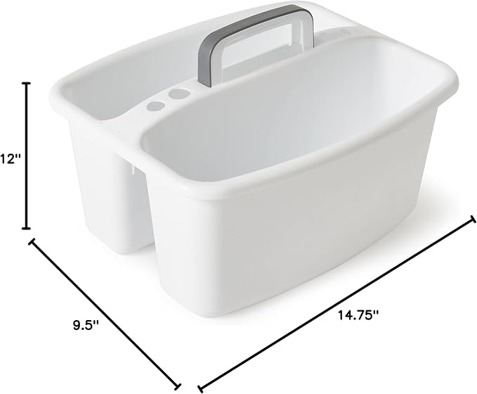 Gracious Living 6 Pack Storage Caddy, 2-Compartment Portable Plastic Tote with Handle for Cleaning Supplies, Craft Organization, & Makeup, White/Gray
