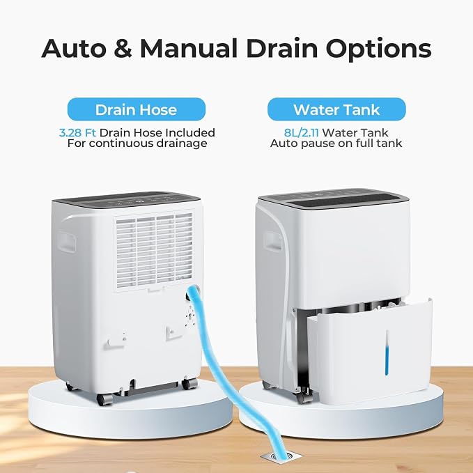 Electactic Max 150 Pint Dehumidifiers for Small/Medium Rooms, Bedrooms & Bathrooms & Basement, Custom Humidity Control, 43dB Quiet, 3 Modes, Home Dehumidifier with Drain Hose & 2.11 Gal Water Tank