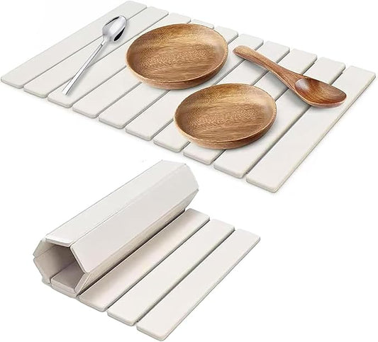 Large Stone Dish Drying Mats for Kitchen Counter, 24"(L)×16"(W) Quick Dry Collapsible Dish Drying Mat, Eco-Friendly Absorbent Diatomaceous Earth Mats for Dishes Bottles Cups, Match Any Countertop