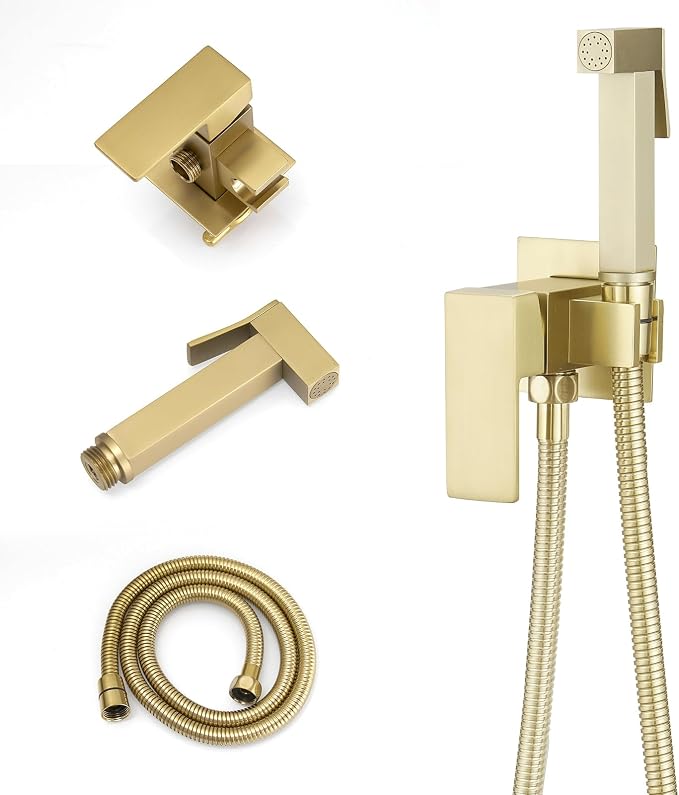 BWE Gold Handheld Toilet Bidet Sprayer Kit with Adjustable Pressure | | Adults & Kids & Pets Cleaning| Hot & Cold Water Control | Leak Resistant Design | Easy Install