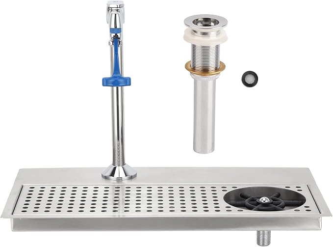 Topyond Glass Rinser, Commercial Stainless Steel Cup Washer with Multi-Angle Water Outlet, Pitcher Rinser for Bar, Restaurant, Cafe, Automatic Glass Cleaning, Push Type Faucet for Baristas