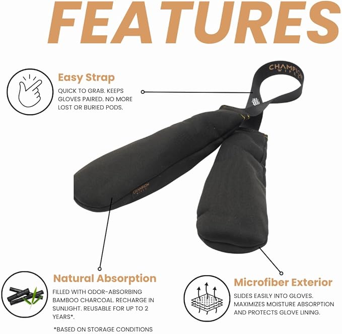 Deodorizer Inserts for Boxing Gloves, Hockey Equipment, Gym Bags & Sports Gear – Bamboo Charcoal Odor Absorber & Moisture Absorber – Reusable Dual-Pouch Insert (Osmanthus Breeze)