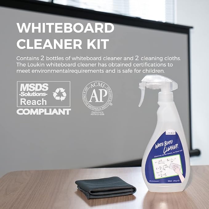 loukin | Non-toxic Whiteboard Cleaner Kit (17 fl oz) 2 Pack & Magnetic Dry Erase Eraser (Gray) 2 Pack & Non-toxic Whiteboard Cleaner (3.4 fl oz) 2 Pack &