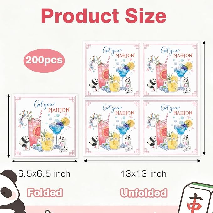 Mahjong Napkins, 200 PCS Pink Cocktail Napkins for Party Supplies Unique Paper Napkin Funny Mahjong Gifts for Women Game Night, Casual Gatherings, Bridal Shower