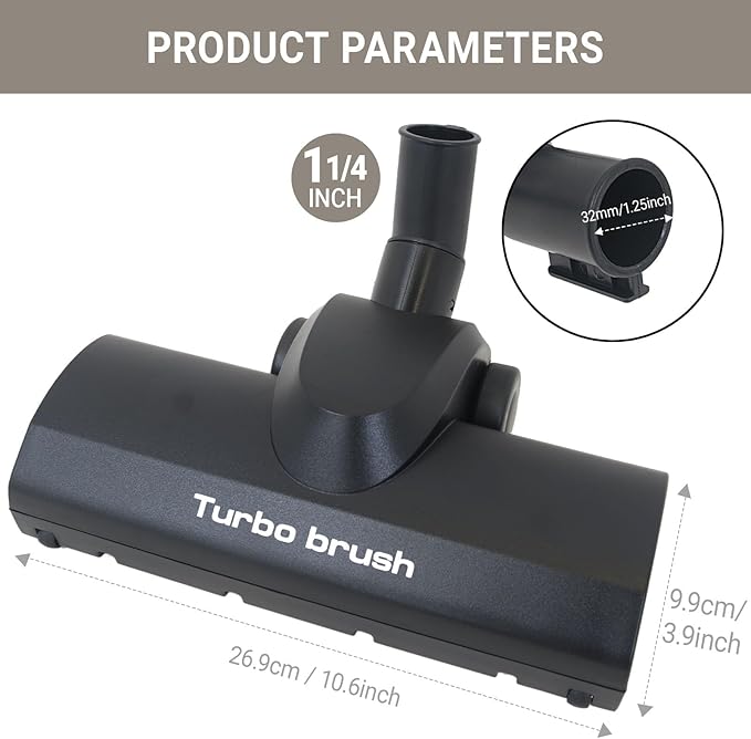 EZ SPARES Brush Head Replacement for Universal Vacuum,Turbo Floor Brush Head 1 1/4" 32mm,Longer Wiper Hardwood Flooring Big Wheel Cleaner Brush