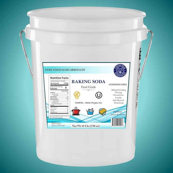 Pure Baking Soda Powder - 45 lb Pail | Organic Food Grade Sodium Bicarbonate - Multi-Purpose and DIY Household Formulas
