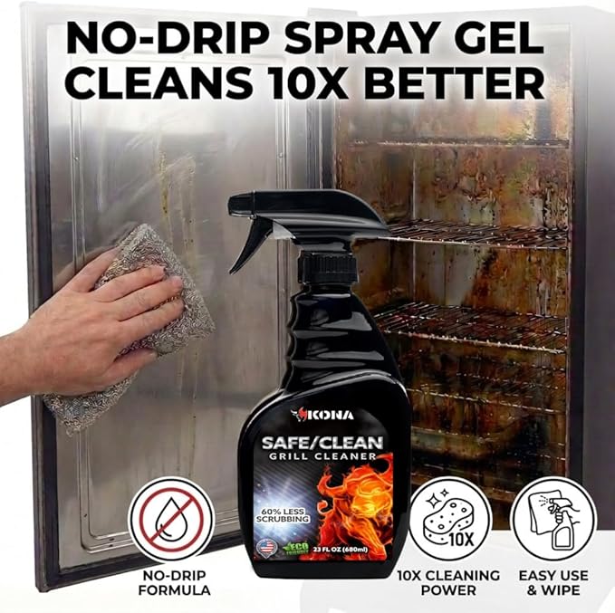 Kona Safe/Clean Air Fryer Cleaner and Degreaser Kit for Ninja Woodfire Grill, Smoker and Oven - 23oz Fume-Free No-Drip Gel Spray with 6 Stainless Steel Scrub Cloths