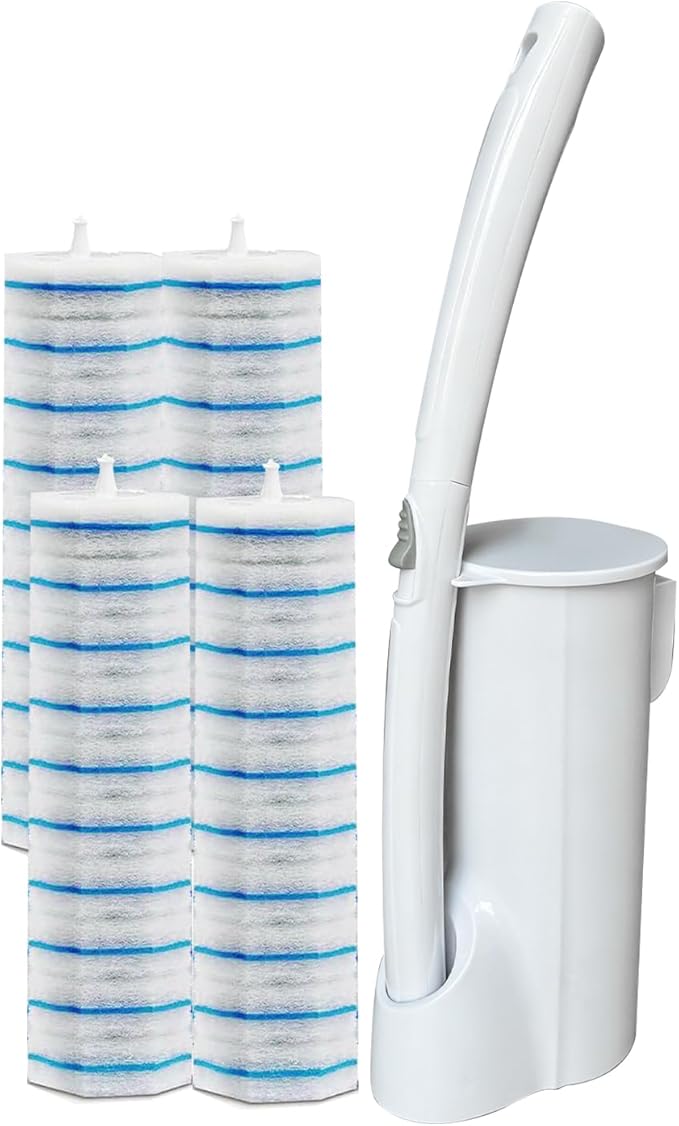 40 Disposable Toilet Brush Refills Srubber Pads, Wall Mounted Toilet Bowl Holder Set Toilet Cleaning System Starter Kit, Scrubbing Toilet Wand Pads