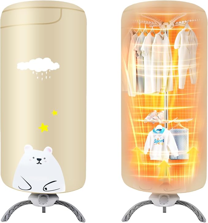 900W Upgraded Portable Dryer for Clothes & Shoes | 110V Compact Clothes Dryer for Apartments, Home, RV&Travel (Beige)