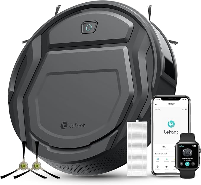 Lefant M210 Pro Robot Vacuum, Slim Quiet, 3 Adjustable Suction Levels, 6 Modes, Robot Vacuum Cleaner for Pet Hair, Hard Floors & Low Carpets, Self-Charging, WiFi/App/Alexa Control, Gray